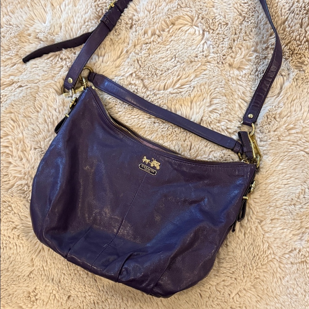 Coach Dark Purple Plum Leather Shoulder Bag